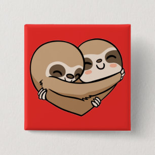 Cute animated Sloths Hugging 2 Inch Square Button