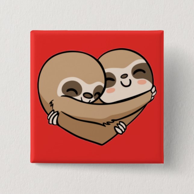 Cute animated Sloths Hugging 2 Inch Square Button (Front)
