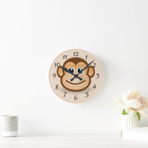 Cute animated smiling Monkey Round Clock