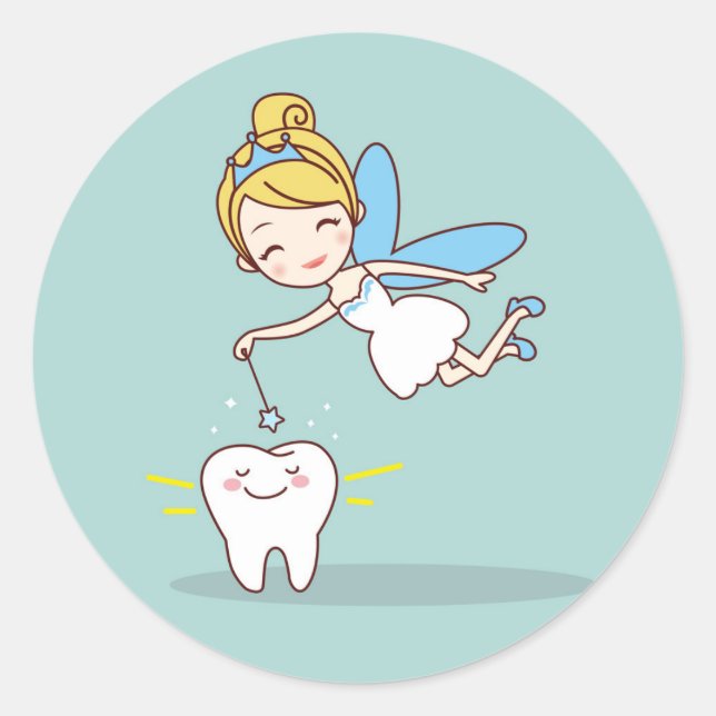 Cute Animated Tooth Fairy Classic Round Sticker (Front)