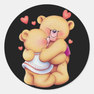 Cute Animated Valentine's Day Hugging Teddy Bears Classic Round Sticker