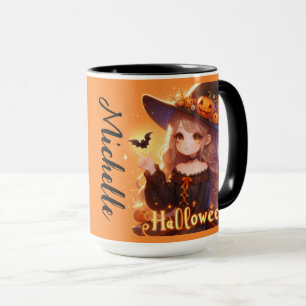 Cute animated witch with bats personalized mug