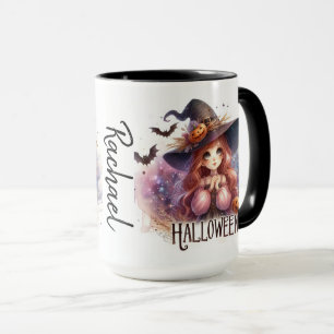 Cute animated witch with bats personalized mug