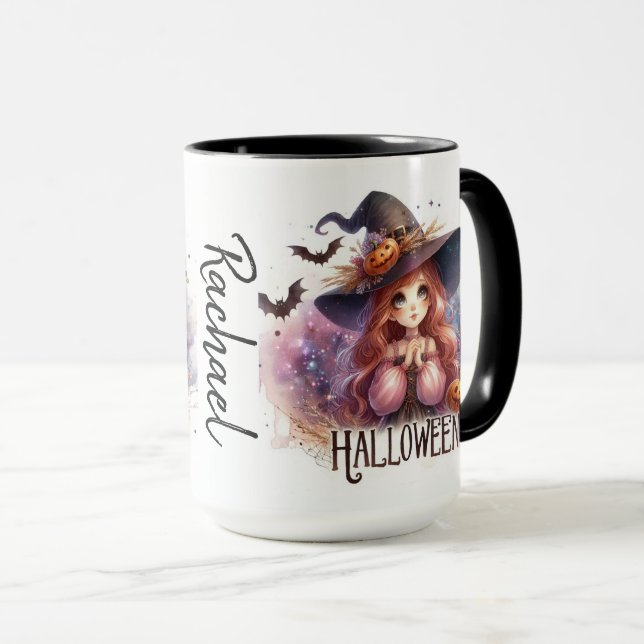 Cute animated witch with bats personalized mug (Front Right)