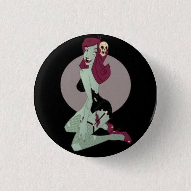 Cute Animated Zombie Pinup Girl 1 Inch Round Button (Front)