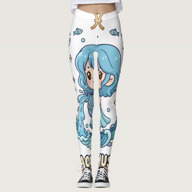 Cute Anime Aquarius Zodiac Sign Leggings  (Devant)