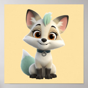 Cute Anime Arctic Fox Chibi Art Poster — Kawaii An