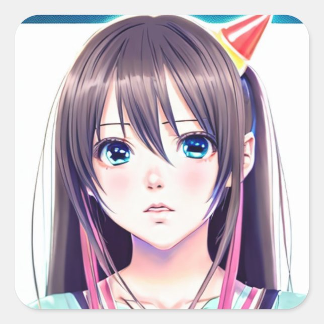 Cute Anime Birthday Girl Square Sticker (Front)