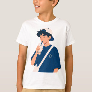 Cute Anime Boy Drinking Bubble Tea T-Shirt