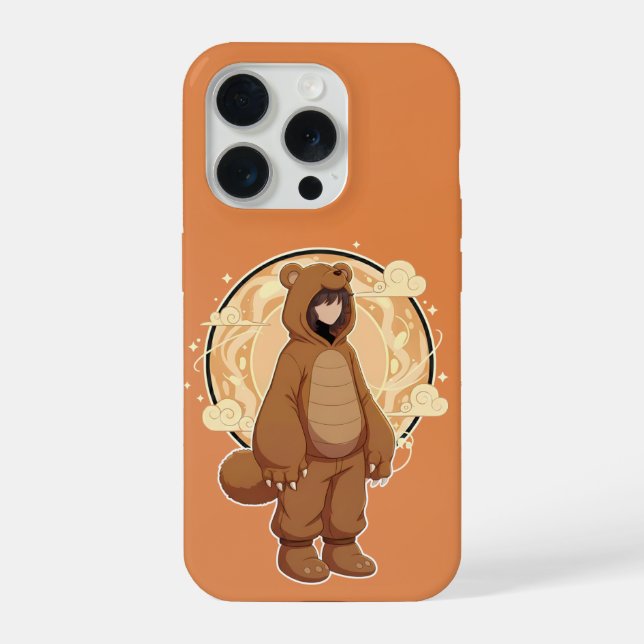 Cute Anime Boy in Bear iPhone Case (Back)