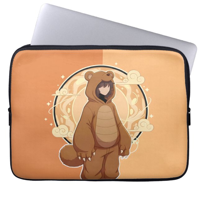 Cute Anime Boy in Bear Laptop Sleeve (Front)