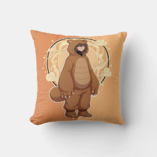 Cute Anime Boy in Bear Throw Pillow