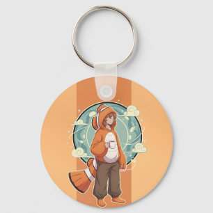 Cute Anime Boy in Clownfish Costume drinking Coffe Keychain