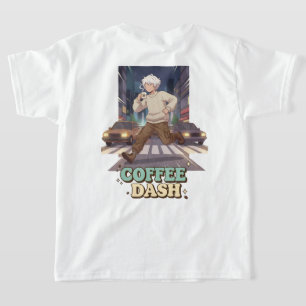Cute Anime Boy Running in the City with Coffee T-Shirt