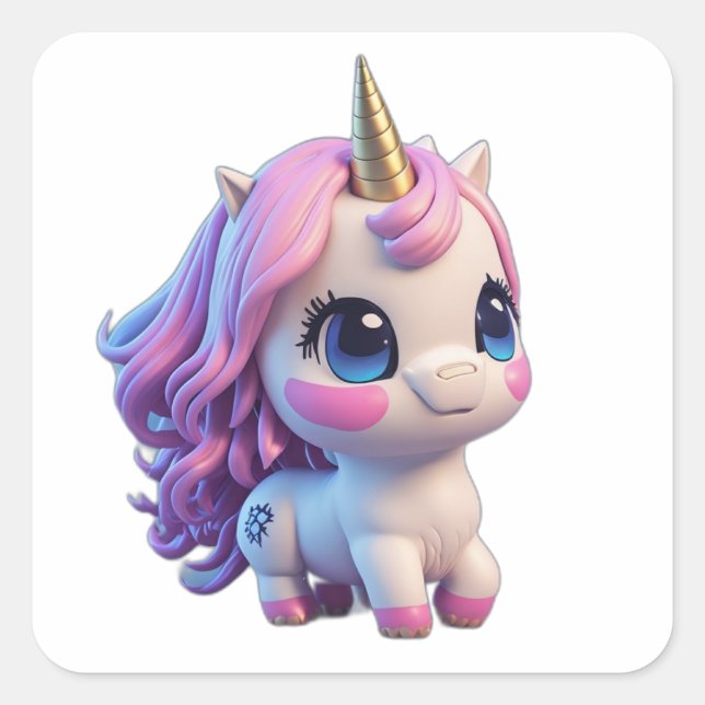 Cute Anime Cartoon Unicorn Square Sticker (Front)