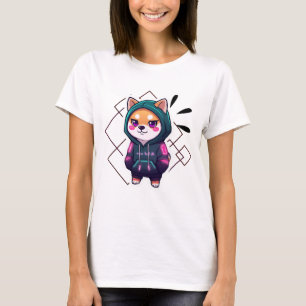 Cute Anime Cat in Hoodie T-Shirt