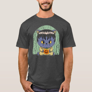 Cute Anime Cat Monster And Pumpkin For Halloween f T-Shirt