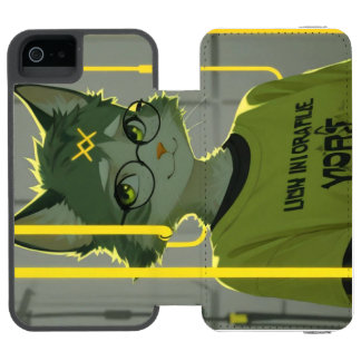 Cute Anime Cat with Glasses Lime Green Graphic Incipio Watson™ iPhone 5 Wallet Case
