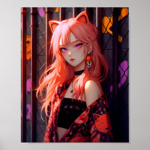 Cute Anime Catgirl Poster