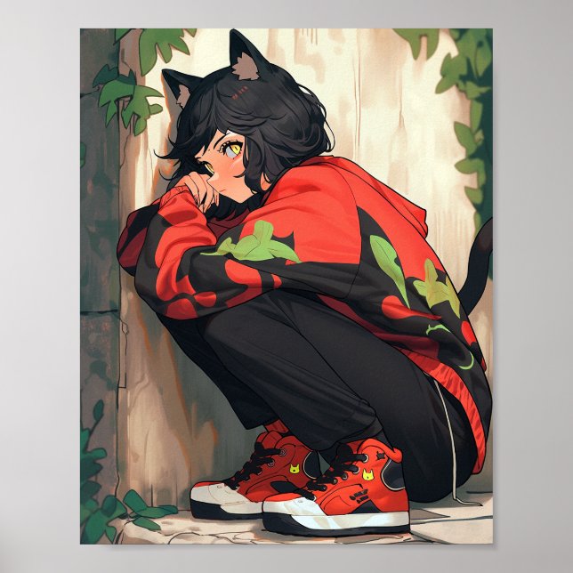 Cute Anime Catgirl Poster (Front)