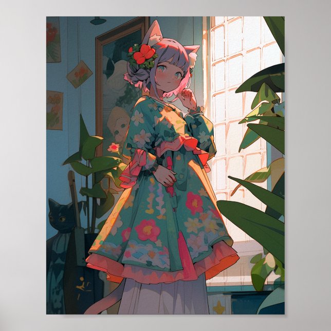 Cute Anime Catgirl Poster (Front)