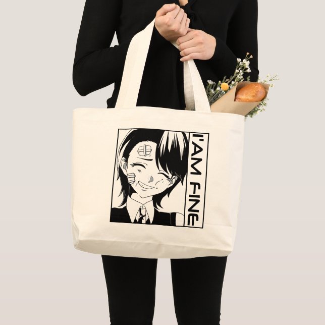 Cute Anime Character: "I'M FINE" Large Tote Bag (Front (Product))