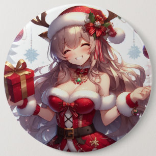 Cute anime Christmas girl 6 Inch Round Button