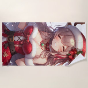 Cute anime Christmas girl Beach Towel