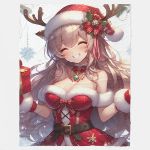 Cute anime Christmas girl Fleece Blanket