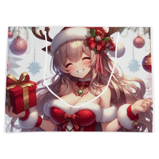 Cute anime Christmas girl Large Gift Bag (Front)