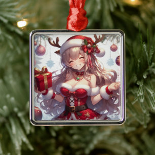 Cute anime Christmas girl Metal Ornament