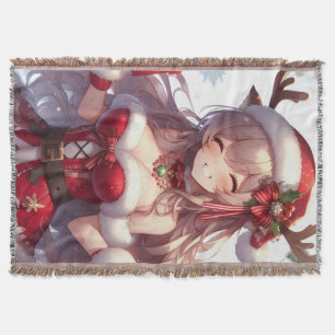 Cute anime Christmas girl Throw Blanket