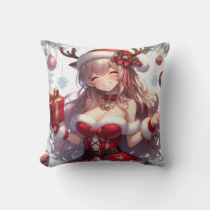 Cute anime Christmas girl Throw Pillow
