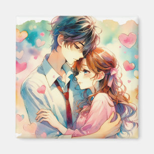 Cute Anime Couple in Love Christmas Magnet