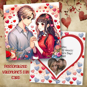 Cute Anime Couple Personalized Valentine's Day Holiday Card