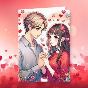 Cute Anime Couple Personalized Valentine's Day Holiday Card
