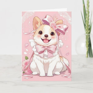 Cute Anime Dog Pink Holiday Card