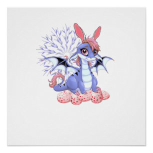 Cute Anime Dragon Bunny Easter Shirt Toddler Girl  Poster