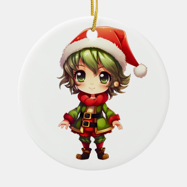 Cute Anime Elf Ceramic Ornament (Front)