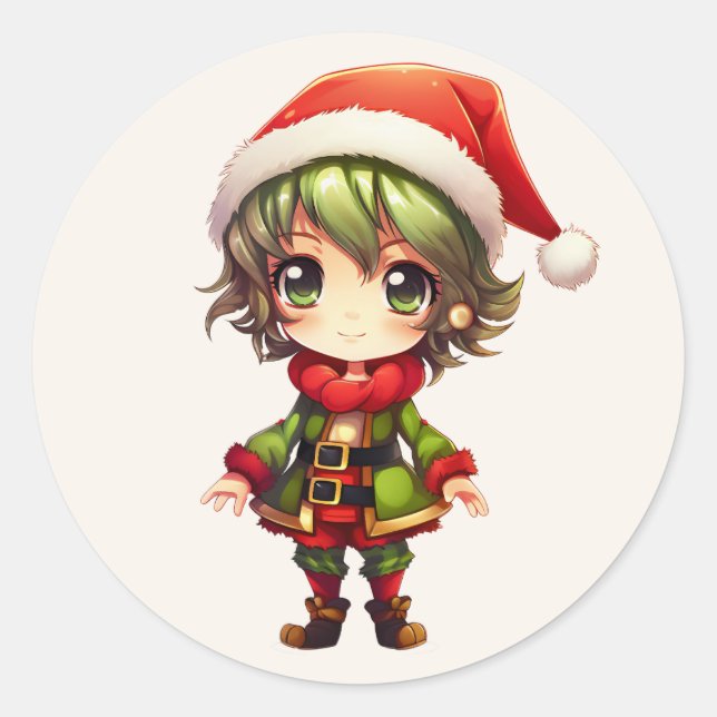 Cute Anime Elf Classic Round Sticker (Front)
