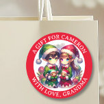 Cute Anime Elves Christmas | To and From Classic Round Sticker<br><div class="desc">Anime kids in Santa hats holding toys themed Christmas a gift for you stickers with a watercolor look.</div>
