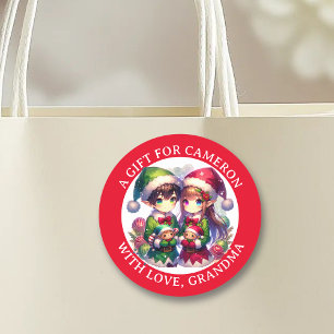 Cute Anime Elves Christmas   To and From Classic Round Sticker