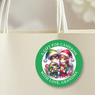 Cute Anime Elves Christmas   To and From Classic Round Sticker