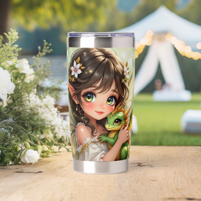 Cute Anime Fairy and Chibi Dragon  Insulated Tumbler (Wedding (Rotated))