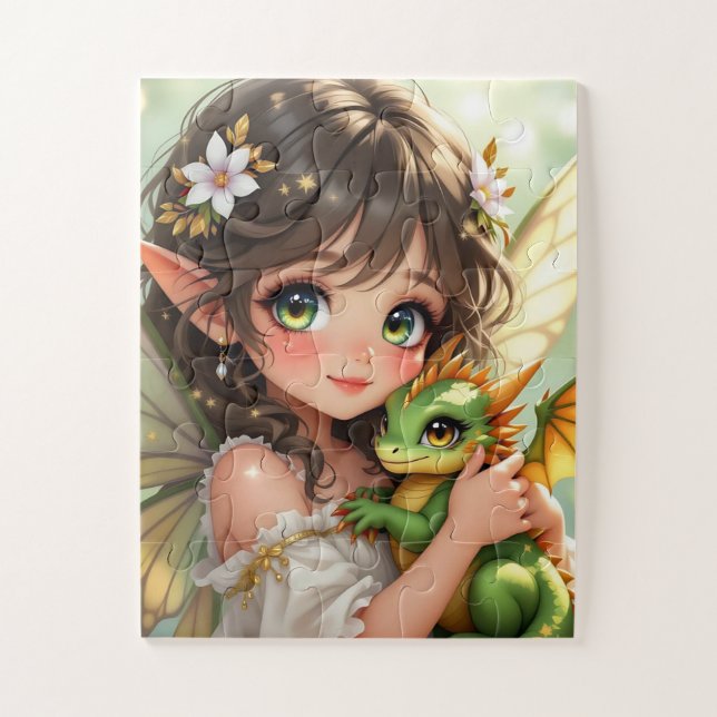 Cute Anime Fairy and Chibi Dragon  Jigsaw Puzzle (Vertical)