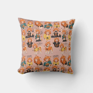Cute Anime Fox Girl Halloween Gamer Expressions Pa Throw Pillow