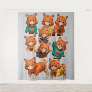 Cute Anime Fox Girl Sticker Sheet – Halloween and Tapestry
