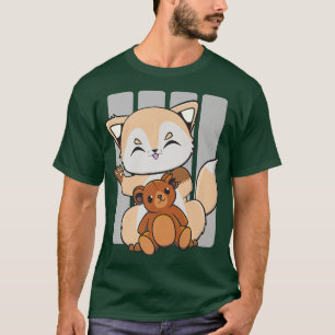 Cute Anime Fox With Kawaii Toy And Teddy Bear Prem T-Shirt