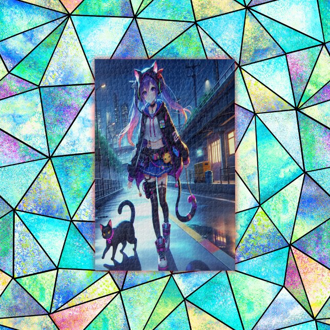 Cute Anime Gamer Girl & Cat | Jigsaw Puzzle (Creator Uploaded)
