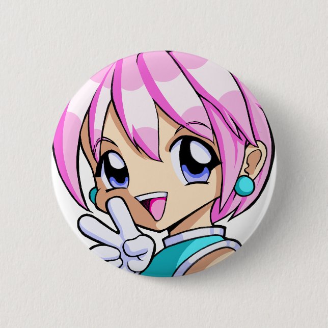 Cute Anime Girl 2 Inch Round Button (Front)